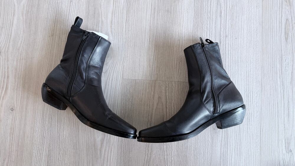 Madewell Idris Black Stretch Leather Ankle Boots Womens Size 7 Low Heel Side Zip